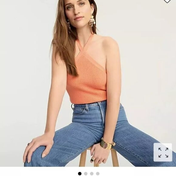 J. CREW Top Halter Knit Sweater Tank  85%Cotton 15%Cashmere 3X Coral NWT - Picture 1 of 7